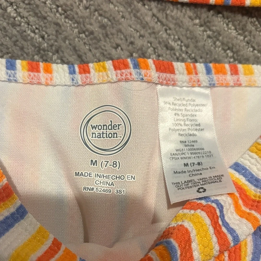 wonder nation Orange Multi Striped Girls Two-Piece Swim Set NWOT
